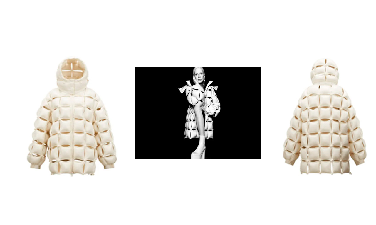 Montagem com 3 fotos do casaco da Moncler com a colaboração de Piperpaolo da Valentino.