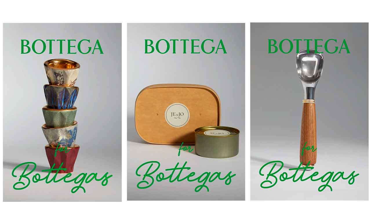 Montagem com três fotos da camapanha Bottega for Bottegas da grife italiana Bottega Veneta.