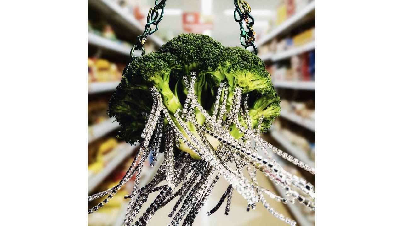 Bolsa de brócolis de Collina Strada. (Foto: Reprodução/Instagram @collinastrada)