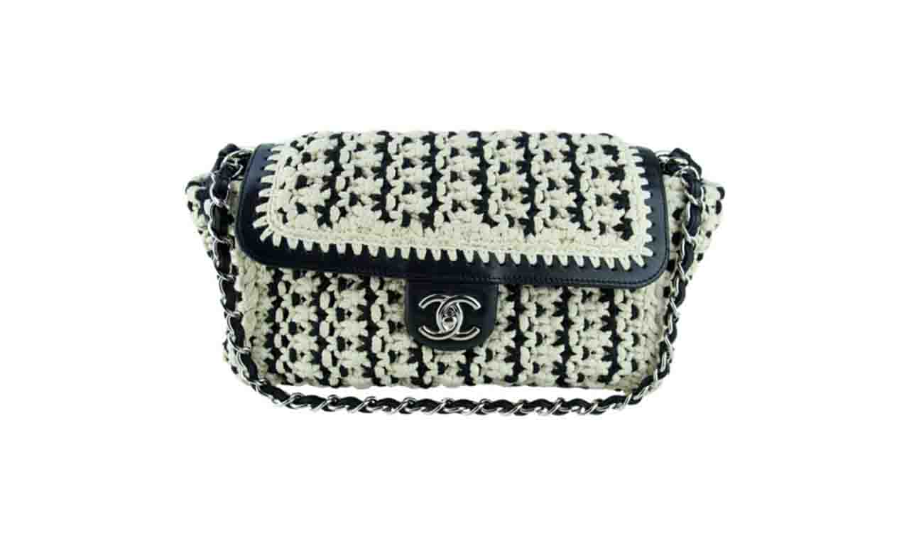 Bolsa Chanel Crochet Accordion Flap Bicolor