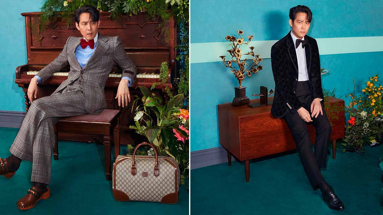 Montagem com duas fotos de Lee Jung-Jae um dos embaixadores globais da Gucci.