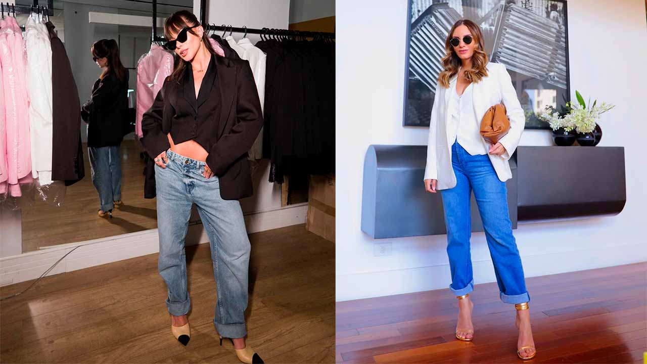 Montagem com duas fotos de mulheres usando colete com jeans uma das teendências de verão 2023.