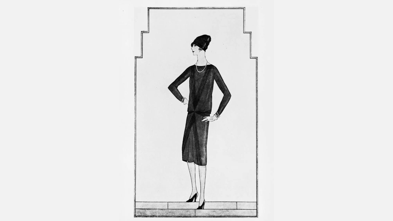 Desenho do primeiro Little Black Dress na revista Vogue em 1926. Clique na imagem e confira mais criações Chanel! (Foto: Reprodução/Vogue.in)