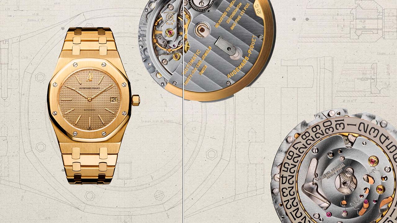 Montagem com imagens do modelo de relógio feminino Royal Oak Audemars Piguet.