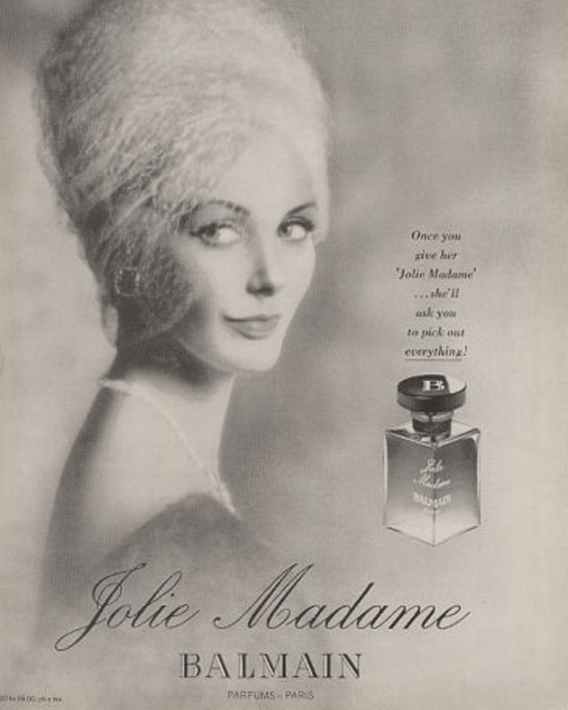 Propaganda do perfume "Jolie Madame" da Balmain. Clique na imagem e confira peças da marca! (Foto: Reprodução//Yesterdaysperfume.typepad)