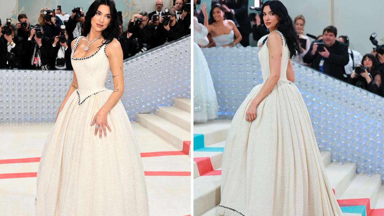 Dua Lipa vestido Chanel no Met Gala. (Fotos: Reprodução/Instagram @portraitdelamode)