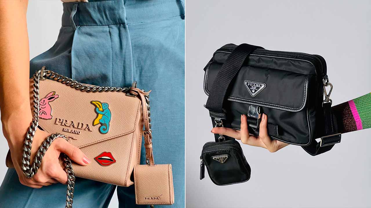 Montagem com duas fotos de bolsas Prada: uma das marcas de luxo mais procuradas na internet esse ano.