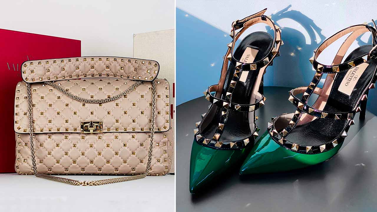 Bolsa e Sapato Valentino com aplicação de rockstud: um dos simbolos mais famosos das marcas de luxo.