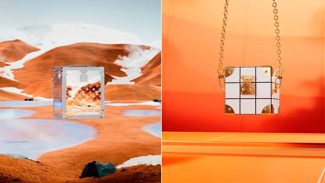 Montagem de duas fotos de baús virtuais da Louis Vuitton.