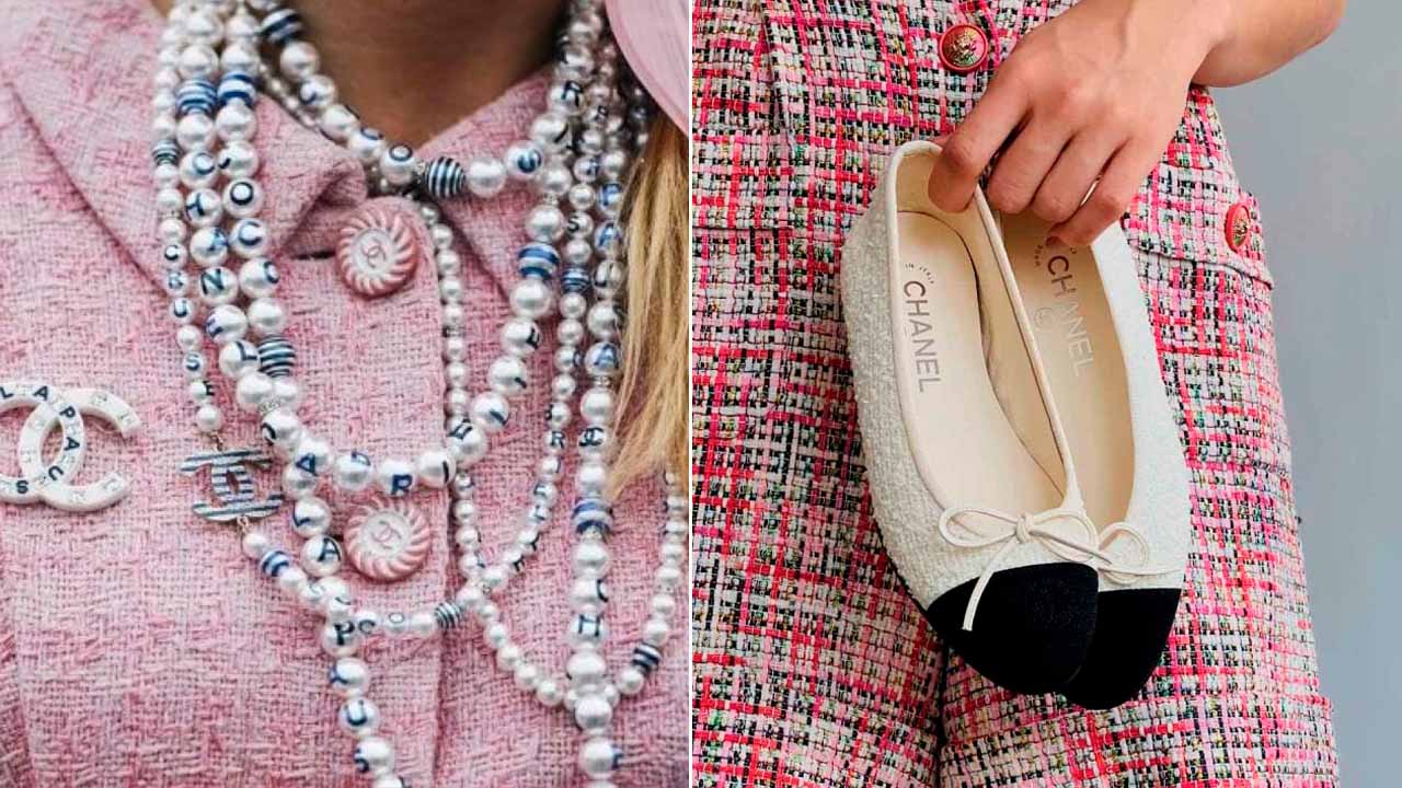 Casaquinho de tweed da Chanel e sapatilha chanel.