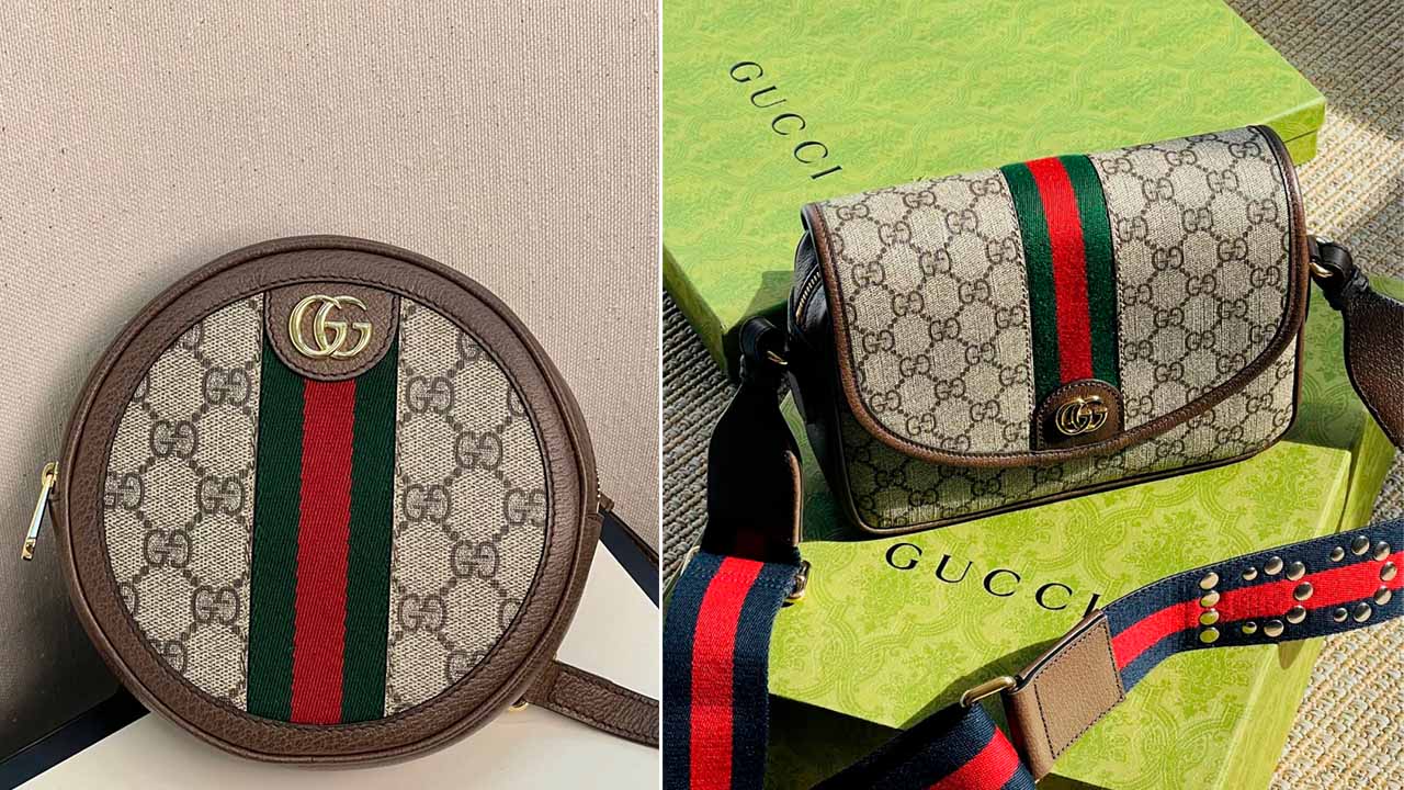 Montagem com duas das bolsas mais famosas da Gucci: Modelos Ophidia.