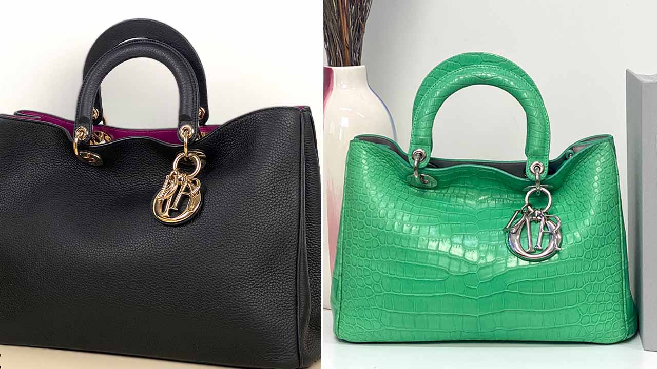 Montagem com duas fotos da bolsa Diorissimo que estão no Dior Holiday Gift Guide de Natal.