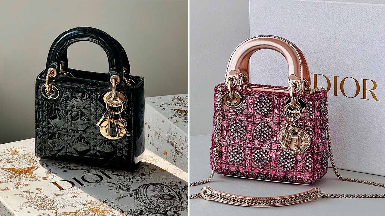 Montagem com duas fotos de Bolsas Lady Dior: opções de presentes de natal.