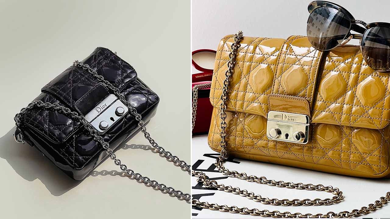Montagem com duas fotos de bolsas Dior New Lock: os acessórios fazem parte do Dior Holidat Gift Guide.