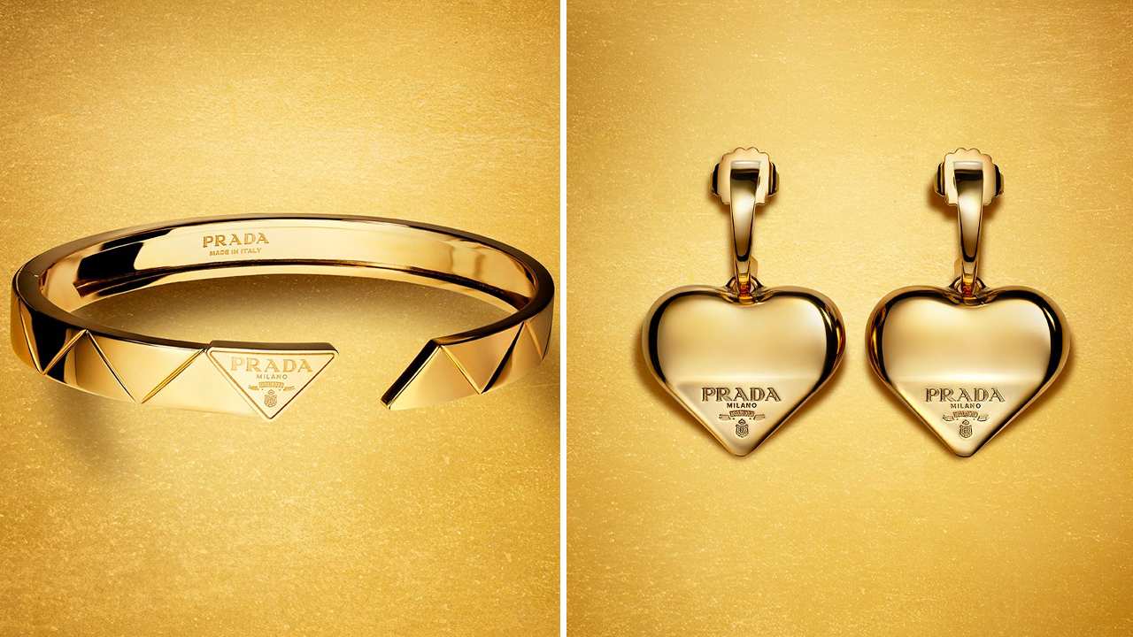 Acessórios de ouro reciclado da Prada, uma das marcas de luxo sustentáveis para-presentear neste natal.