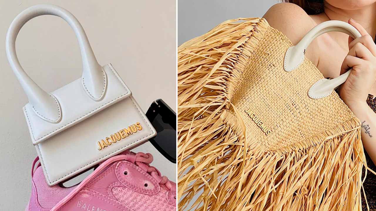 Montagem de duas fotos de bolsas Jacquemus: Le Chiquito e modelo de palha.