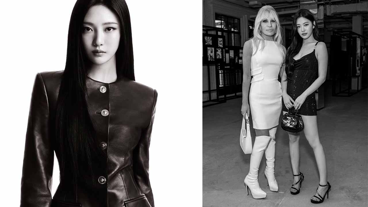 Montagem de fotos da nova embaixadora global da Versace, Ningning.