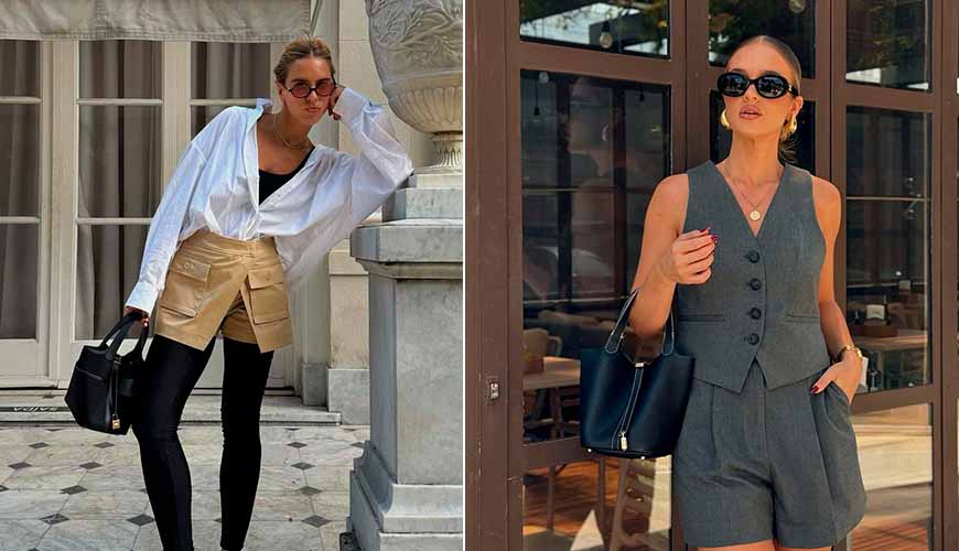 Montagem com duas fotos de mulheres carregando a Picotin da Hermès, uma das bolsas de luxo que as influenciadoras de moda estão usando muito em 2024.
