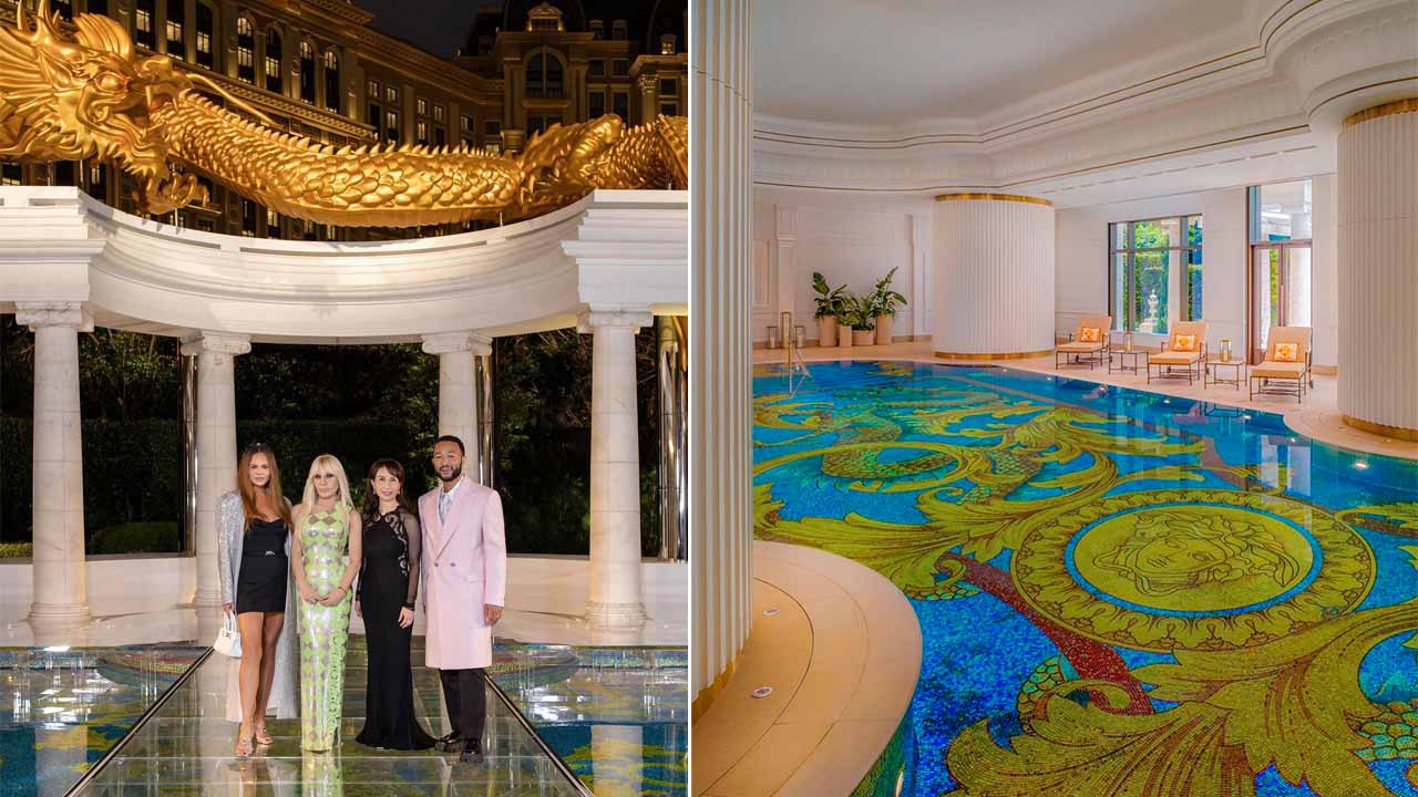 Montagem de fotos do primeiro hotel 5 estrelas da Versace na Ásia, Palazzo Versace.