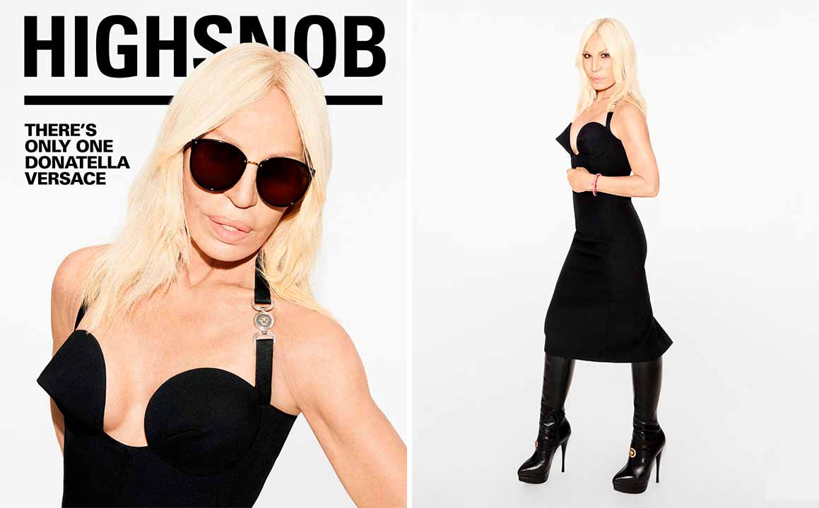 Montagem de duas fotos de Donatella que trouxe um novo significado do nome Versace.
