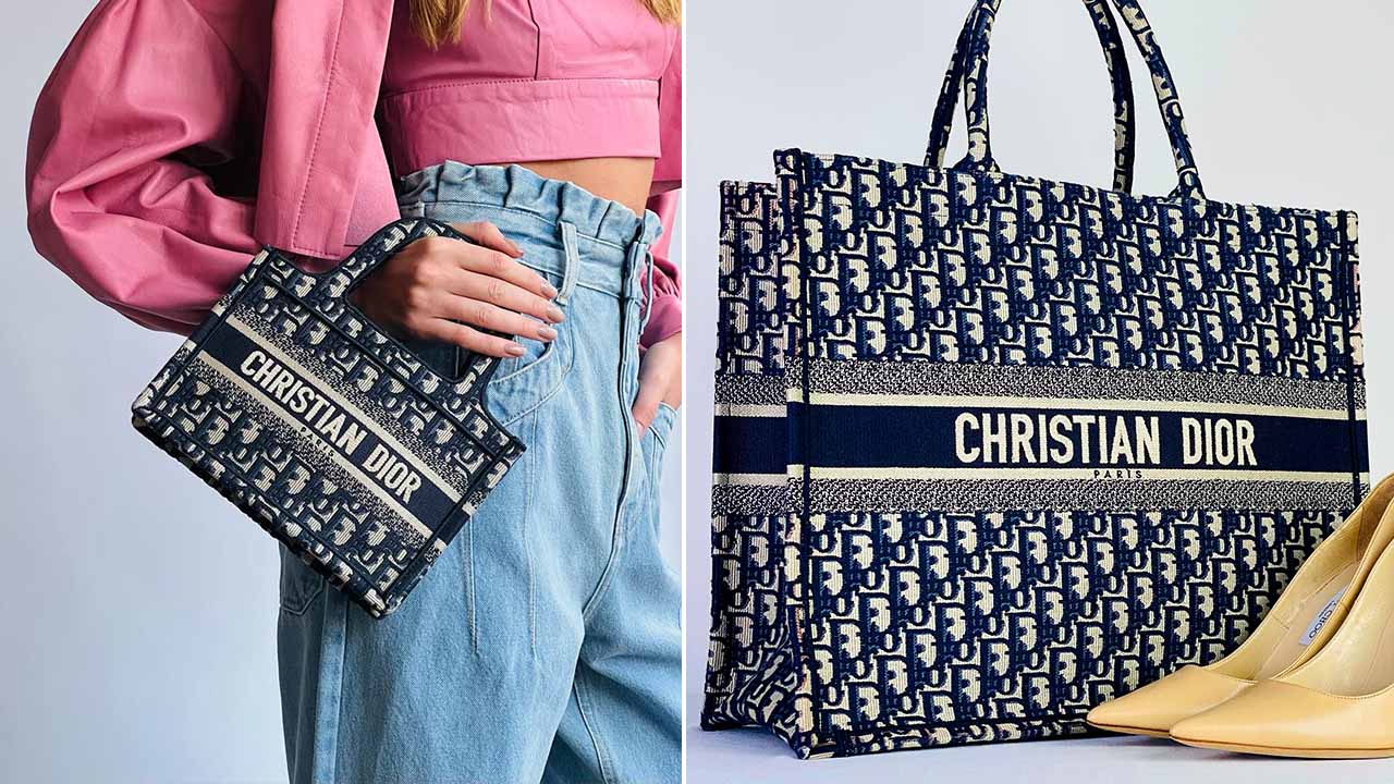 Montagem com fotos de duas bolsas Christian Dior, uma das ideias de Presente de dia das mães Dior.