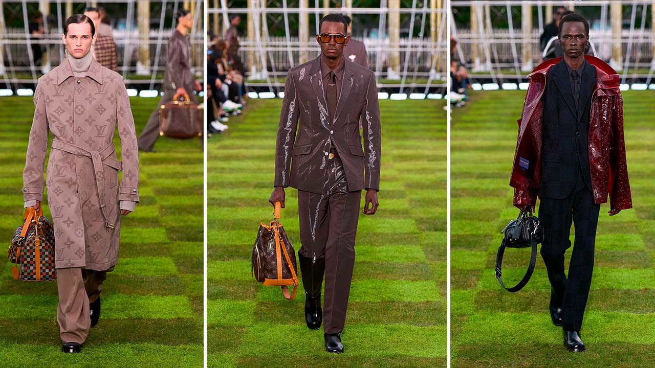 Montagem de fotos do desfile masculino louis vuitton verão 2025.