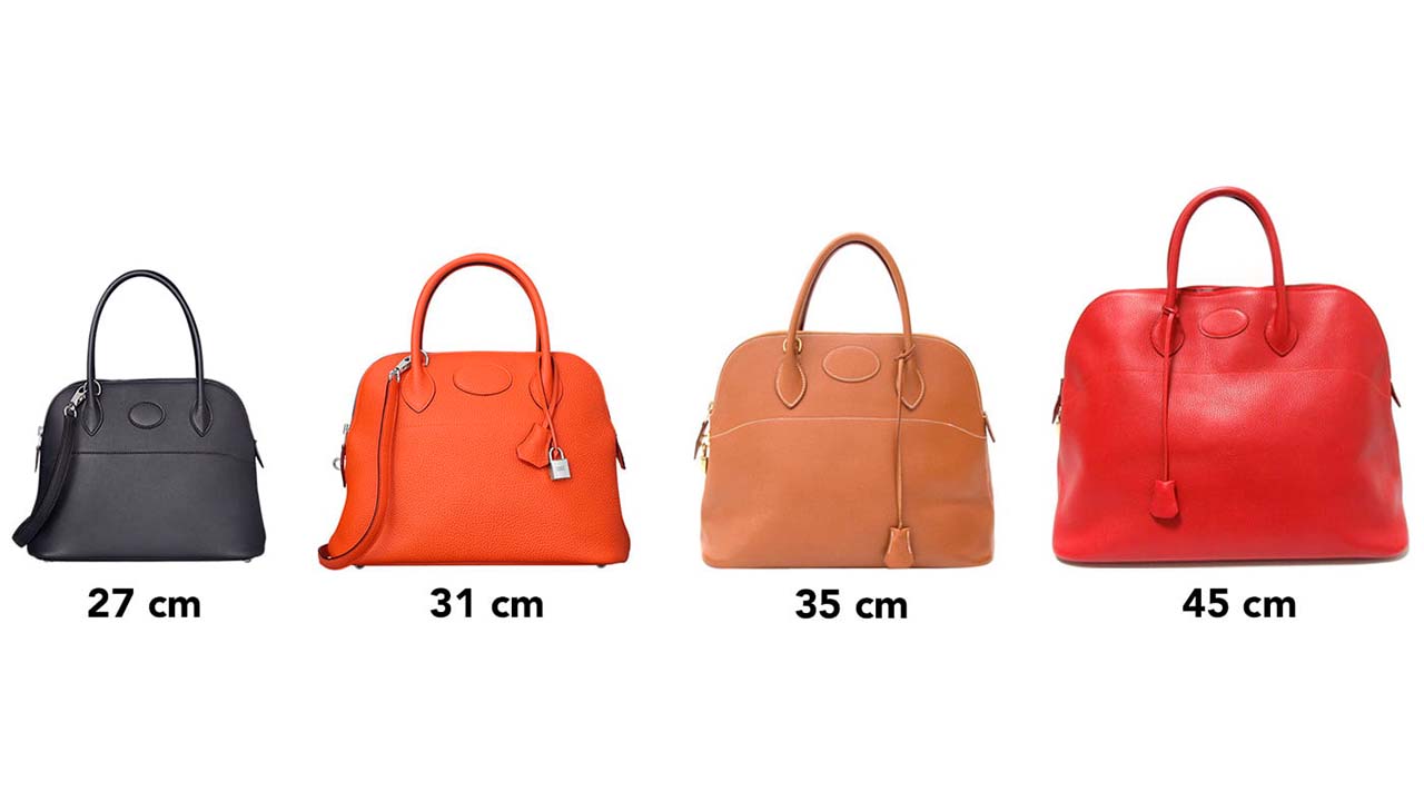 Foto dos tamanhos disponíveis da Bolsa Hermès Bolide.