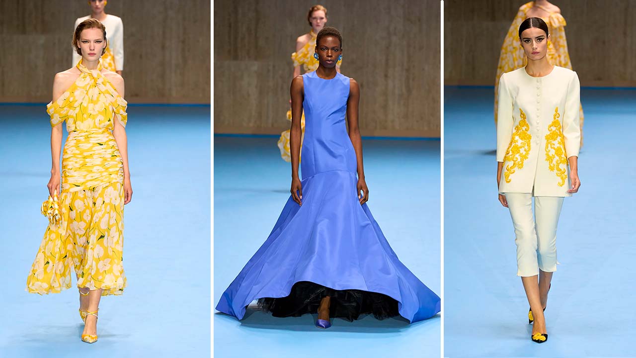 Montagem de fotos do desfile da carolina herrera verão 2025 na semana de moda de nova york setembro 2024.