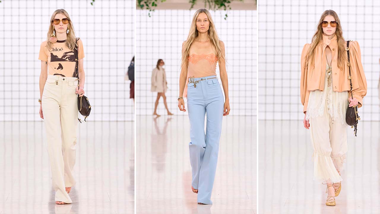 Montagem de fotos do Desfile Chloé Spring/Summer 25 na PFW.