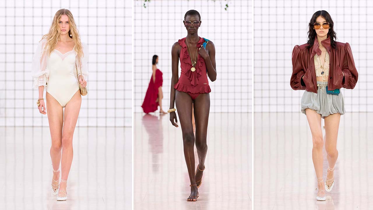 Montagem de fotos do Desfile Chloé Spring/Summer 25 na PFW.