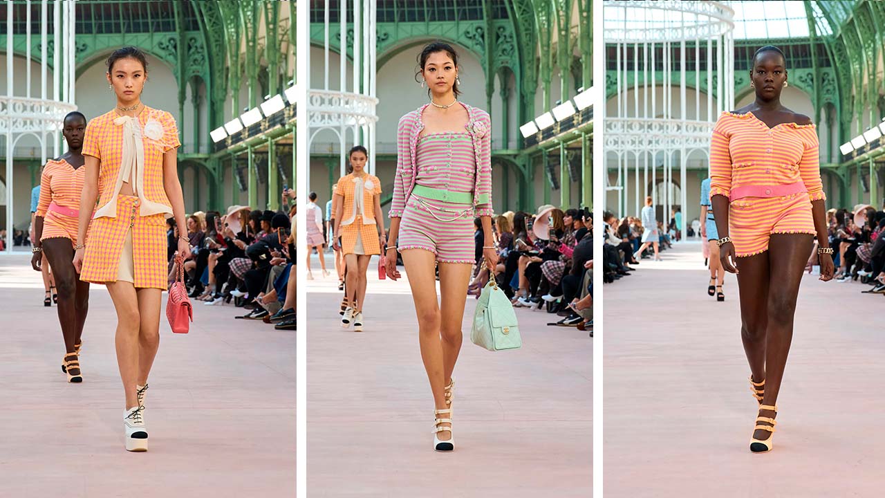 Montagem de fotos do Desfile Chanel Spring/Summer 2025 na PFW.