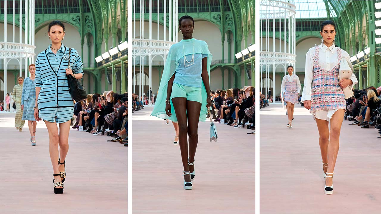 Montagem de fotos do Desfile Chanel Spring/Summer 2025 na Paris Fashion Week.