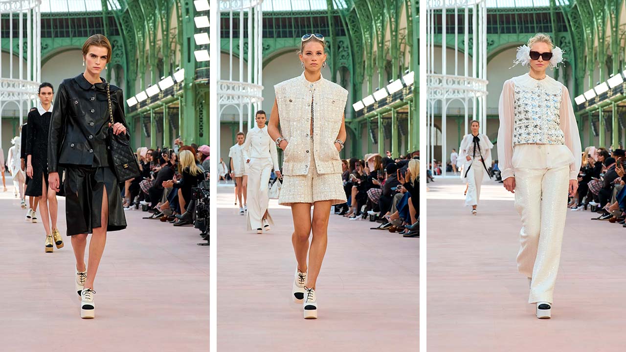 Montagem de fotos do Desfile Chanel Spring/Summer 2025 na PFW.