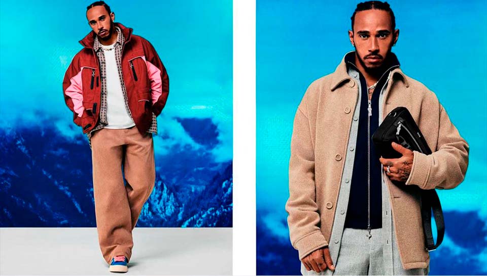 Montagem de fotos da collab Dior X Lewis Hamilton.