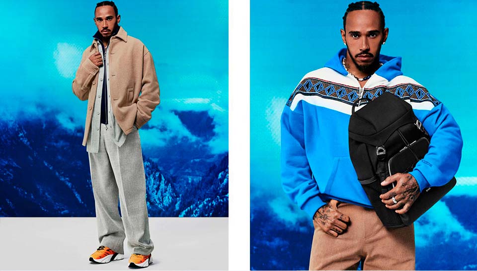 Montagem de fotos da collab Dior X Lewis Hamilton.