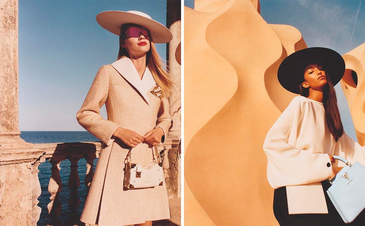 Montagem de fotos da Nova Campanha da Louis Vuitton Cruise 2025.