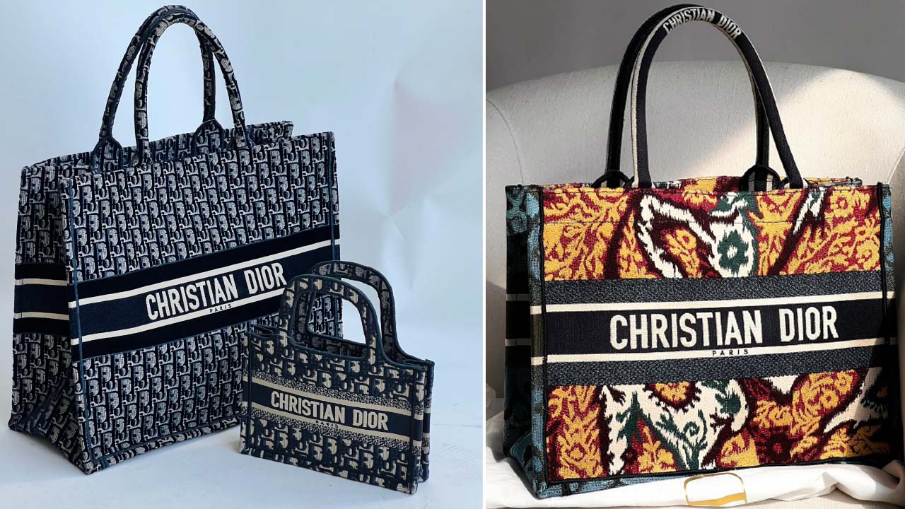 Montagem de bolsas estilo sacola, chamadas de shopping bags da Dior.