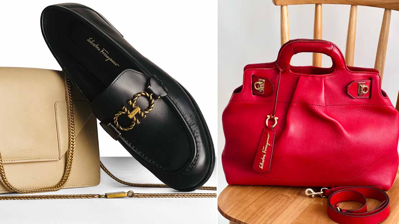 Montagem de peças da Ferragamo uma das marcas de luxo italianas que ficou famosa por criar sapatos para celebridades como Marylin Monroe.