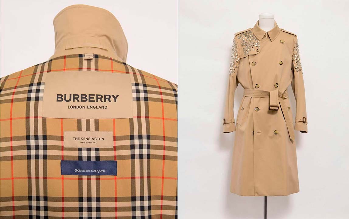 Fotos do trench coat da Burberry com a Comme des Garçons.