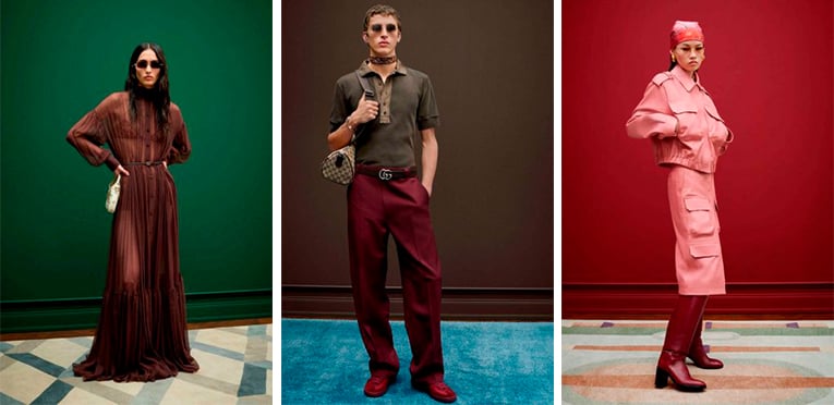 Montagem de fotos da Nova Coleção Gucci Pre-fall 2025.