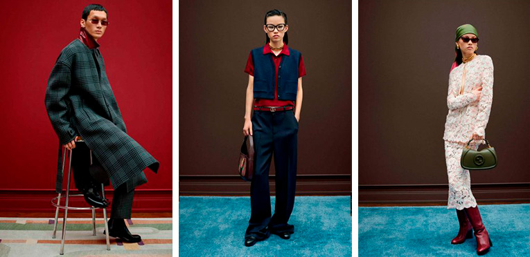 Montagem de fotos da Nova Coleção Gucci Pre-fall 2025.