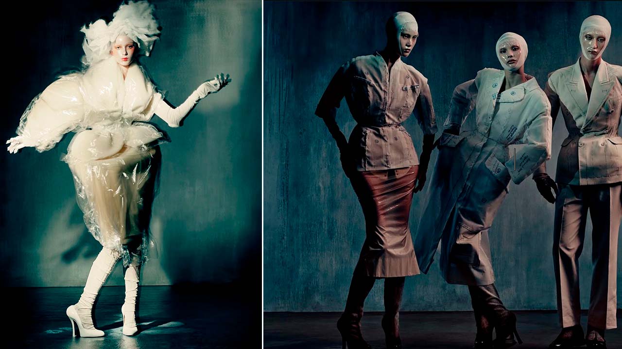 Montagem de fotos de desfiles da marca Margiela a qual John Galliano acaba de deixar a direção criativa.