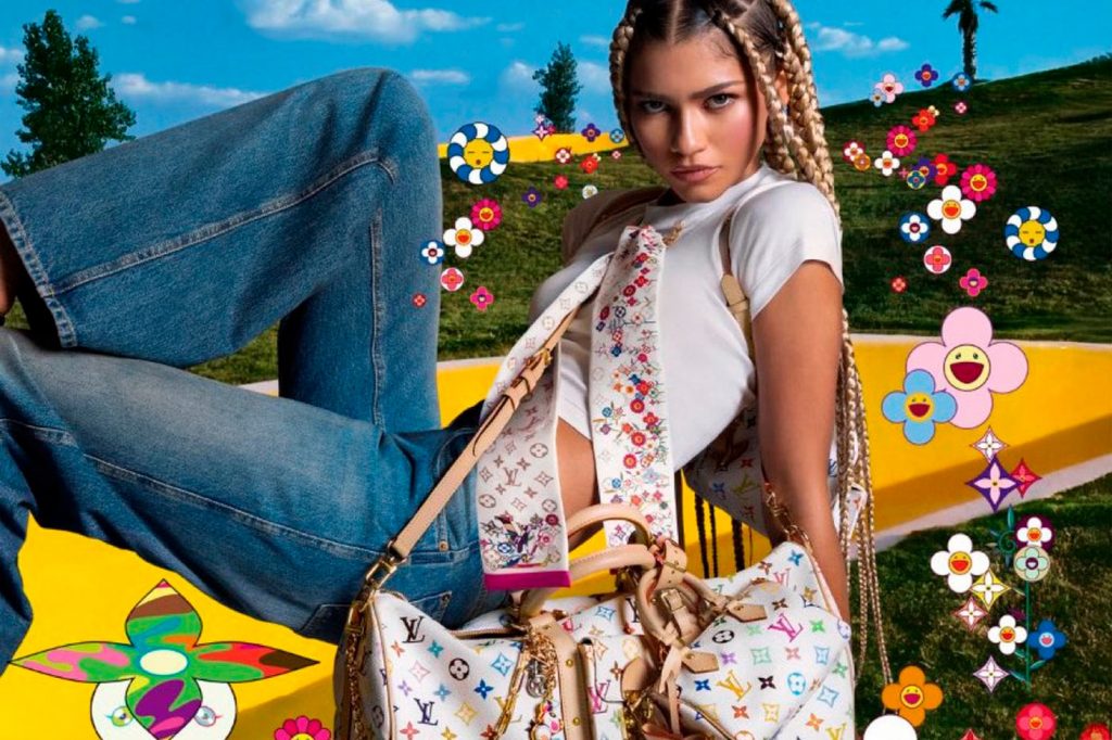 Foto da atriz Zendaya o novo rosto da collab Louis Vuitton x Takashi Murakami.