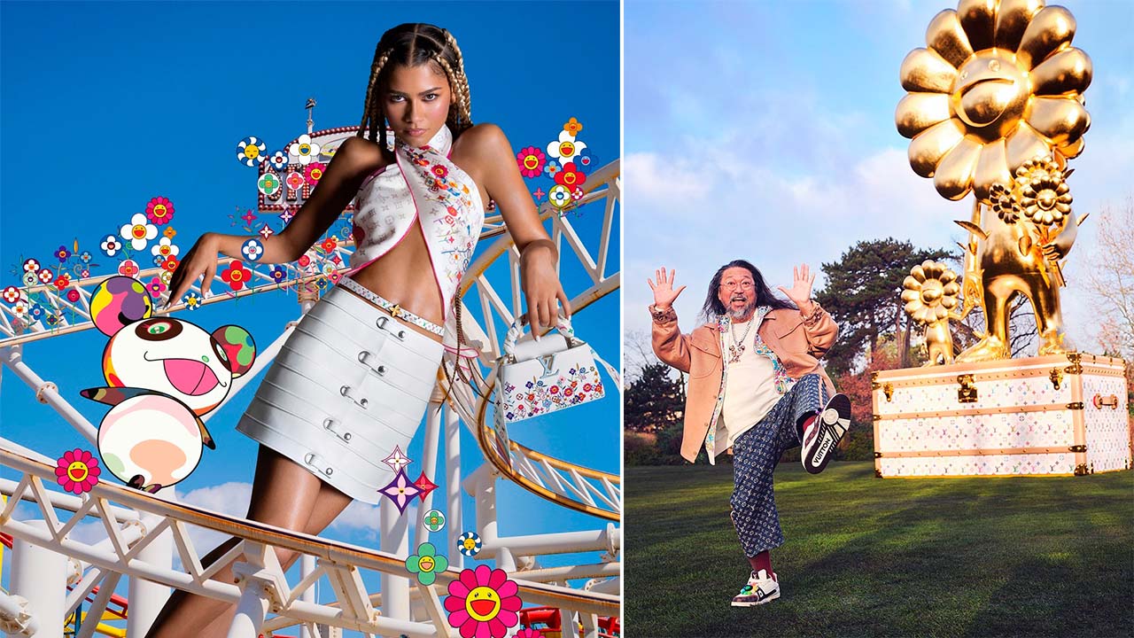 Montagem de footos da nova collab Louis Vuitton x Takashi Murakami.