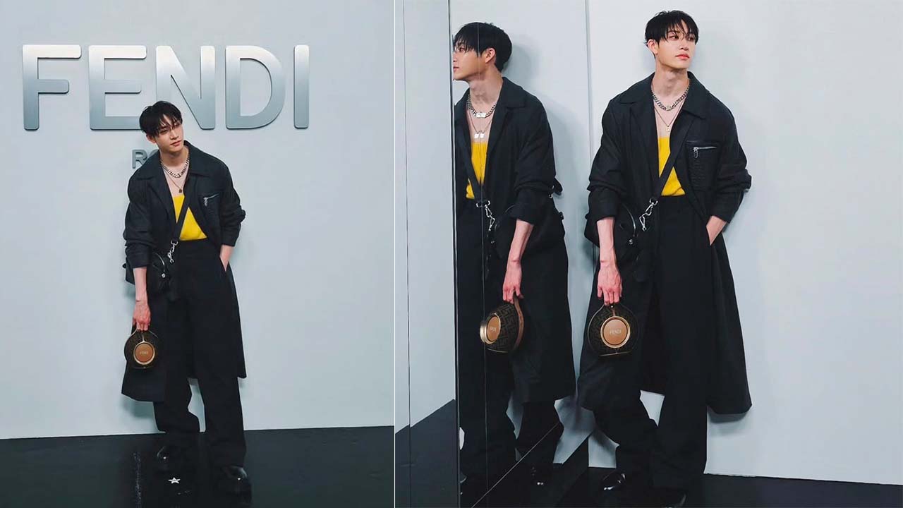 Montagem de duas fotos de Bang Chan do grupo de K-Pop, um dos novos Embaixadores da Fendi em 2025.