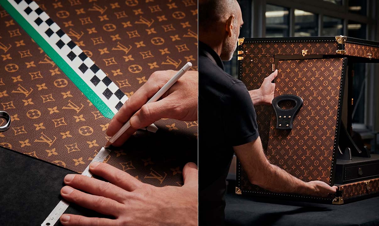 Montagem de fotos da parceria de 10 anos da Louis Vuitton com a Fórmula 1.