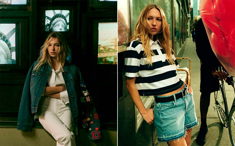 Montagem de fotos de Lila Moss, filha de Kate Moss na Campanha da DKNY, Marca de  Luxo Americana..