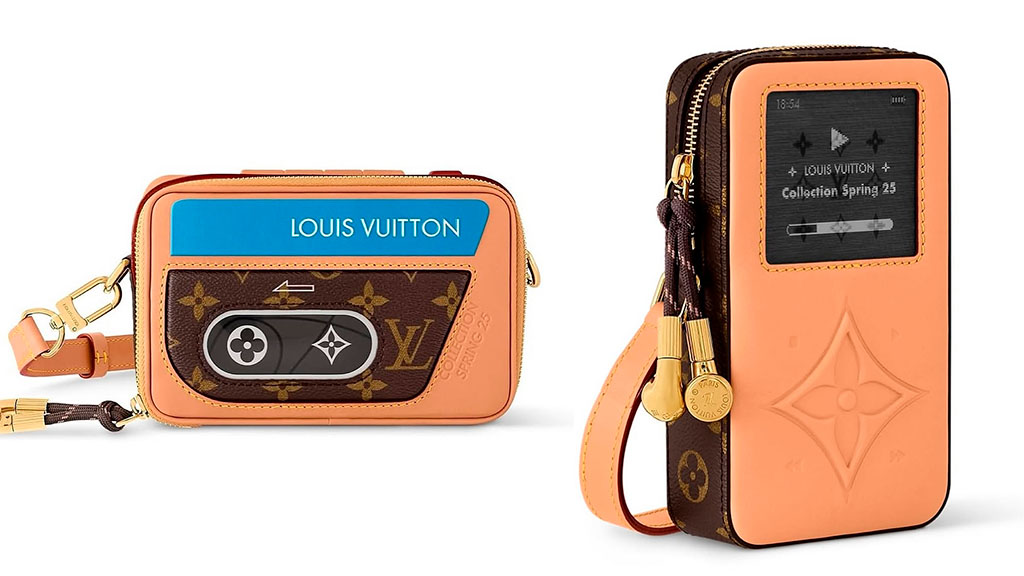 Montagem de fotos da nova bolsa da Louis Vuitton para 2025 inspirada em Ipods da Apple.