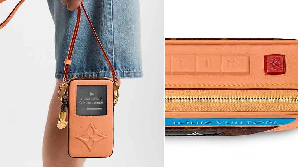 Montagem de fotos da pochette louis vuitton inspirada em ipods.