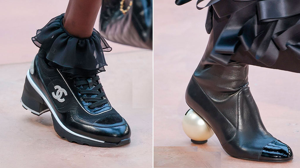 Montagem de fotos dos sapatos do Desfile da Chanel Inverno 2025.